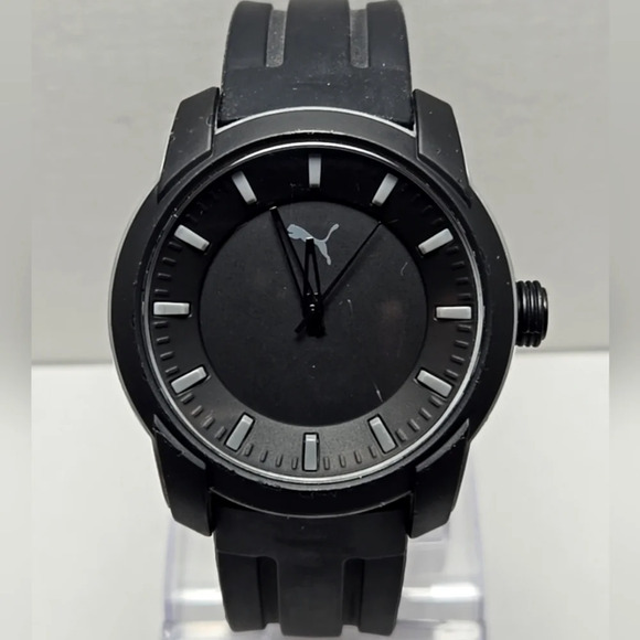 Mens Puma 2 Three Hand 45mm Silicone Watch P6018 Black Matte Gray 10ATM - Picture 1 of 9
